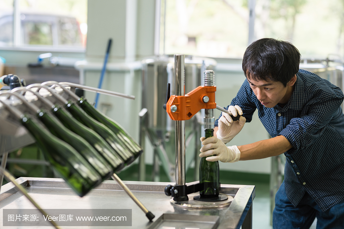 釀造大師裝瓶他的產(chǎn)品在一個小批量工藝啤酒啤酒廠